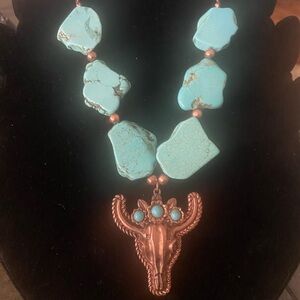 Turquoise and Copper Bull Pendant Necklace
